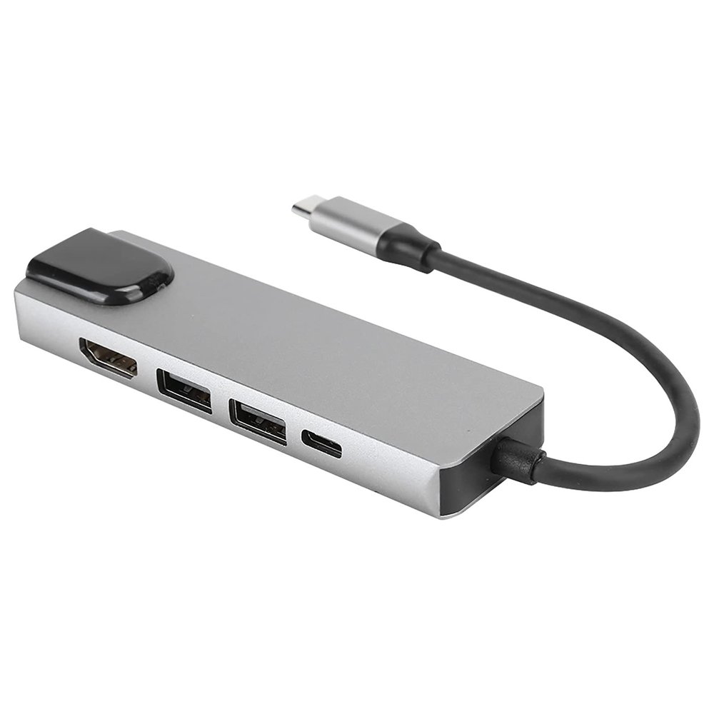 Type C Hub 5 in 1, 4K HDMI Type C to HDTV Adapter Docking Station, Supports Super High Speed, 1 x RJ45, 1 x Type C, 1 x HDMI, 2 x USB