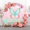 Yeele 5x5ft Butterfly Happy Birthday Round Backdrop Pink Flower Gold Glitter Butterfly Photography Background Baby Girls Princess Birthday Party Cake Table Banner Decor Supplies Photo Booth Props view 2