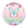 Yeele 5x5ft Butterfly Happy Birthday Round Backdrop Pink Flower Gold Glitter Butterfly Photography Background Baby Girls Princess Birthday Party Cake Table Banner Decor Supplies Photo Booth Props view 3