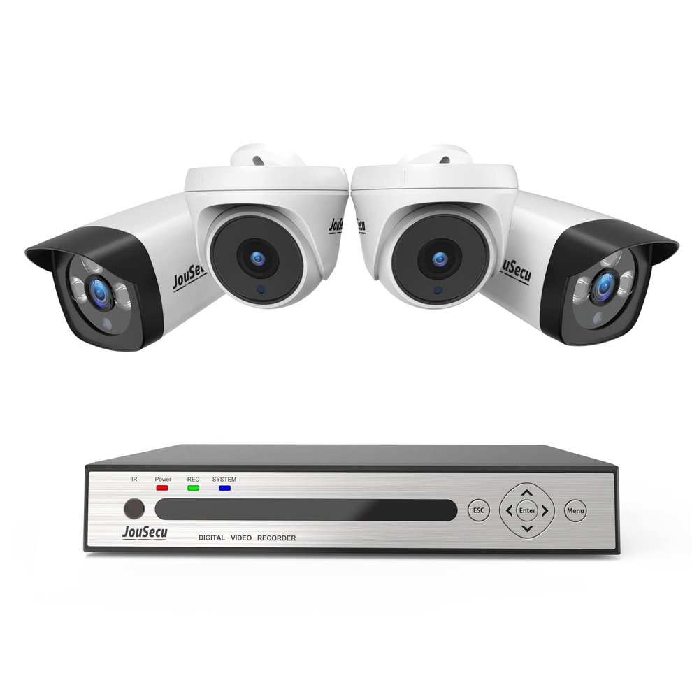 JouSecu 8CH 1080P Home Security Camera System Outdoor Indoor, 5MP Lite CCTV DVR 8 Channel and 4 x 1080P Dome Bullet Surveillance Cameras with Night Vision, Easy Remote Access, No Hard Drive