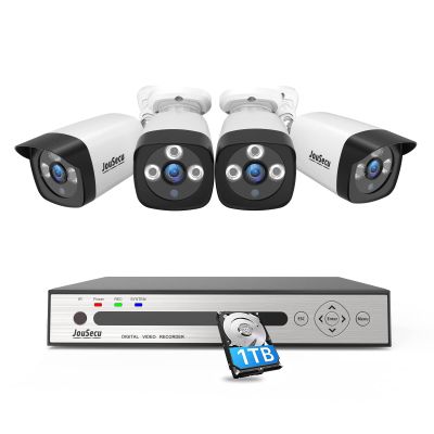 JouSecu 8CH Wired Security Camera System with 1TB Hard Drive, Upgrade 2MP CCTV DVR 8 Channel and 4 x 1080P Surveillance Bullet Cameras Outdoor Indoor with Night Vision, Weatherproof