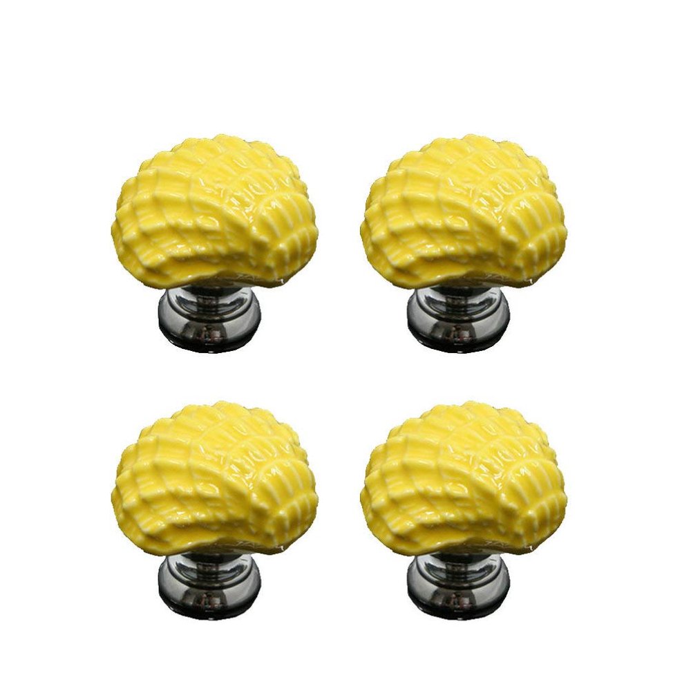 FAVOMOTO 4pcs Creative Ceramic Drawer Knobs Shell Design Yellow Pull Handles for Cabinets Wardrobes and Furniture Unique Style and Construction