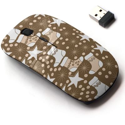 2.4G Wireless Mouse with Cute Pattern Design for All Laptops and Desktops with Nano Receiver - Christmas Motifs Socks snowstars