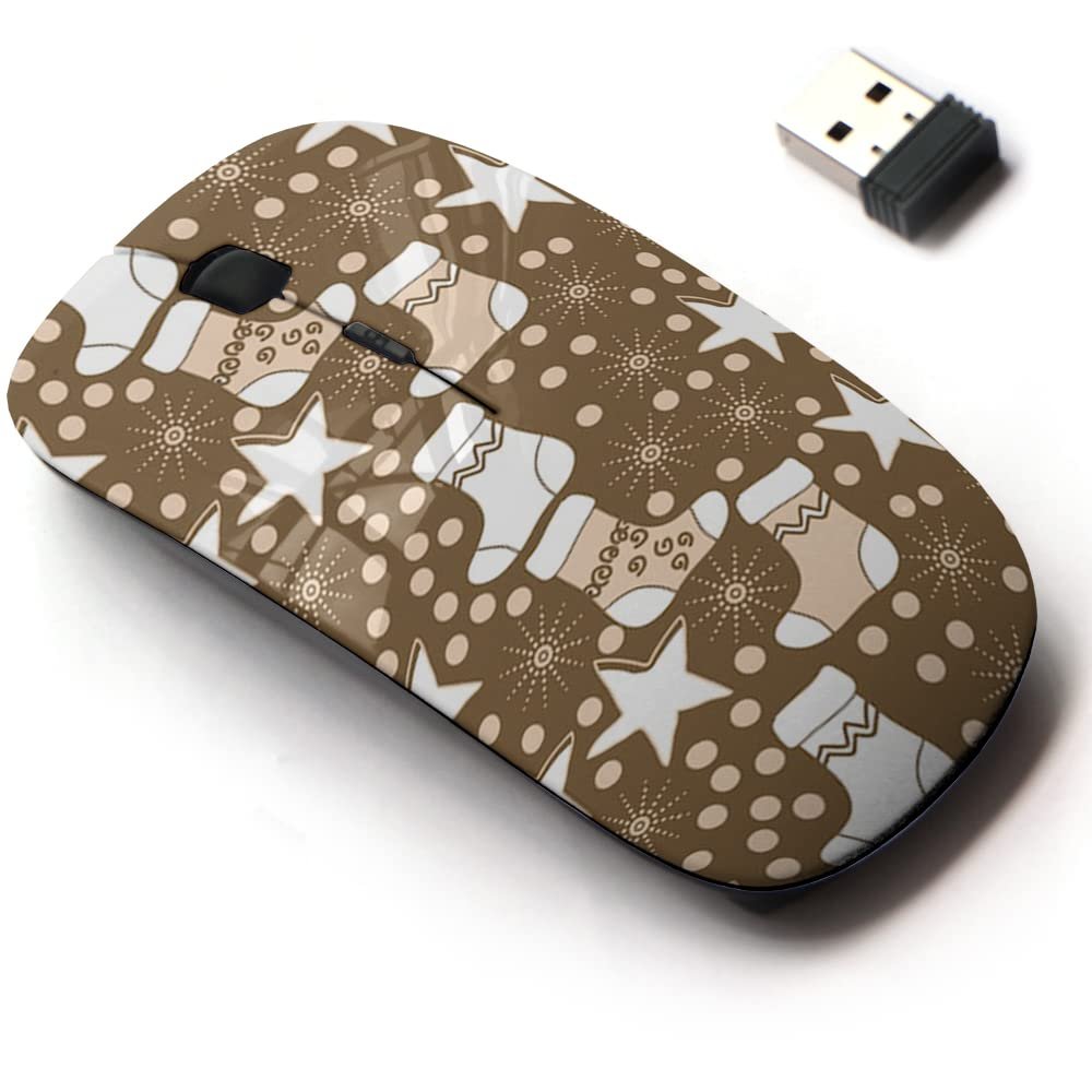 2.4G Wireless Mouse with Cute Pattern Design for All Laptops and Desktops with Nano Receiver - Christmas Motifs Socks snowstars