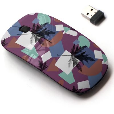 2.4G Wireless Mouse with Cute Pattern Design for All Laptops and Desktops with Nano Receiver - Black Maple Leaves on Geometric