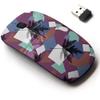 2.4G Wireless Mouse with Cute Pattern Design for All Laptops and Desktops with Nano Receiver - Black Maple Leaves on Geometric view 1