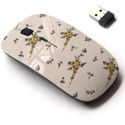 2.4G Wireless Mouse with Cute Pattern Design for All Laptops and Desktops with Nano Receiver - Floral Yellow Flower