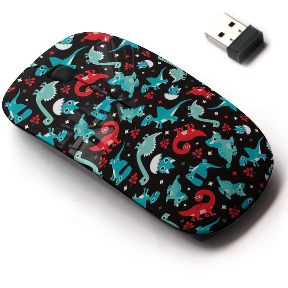2.4G Wireless Mouse with Cute Pattern Design for All Laptops and Desktops with Nano Receiver - Baby Dinosaur Animal