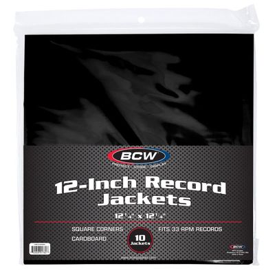 BCW Black Cardboard Record Jacket 12-Inch | Protects 33 RPM Vinyl Records | Heavy 20-Point Acid-Free Cardboard | Blank LP Sleeves | Durable Outer Jackets | 10 Pack