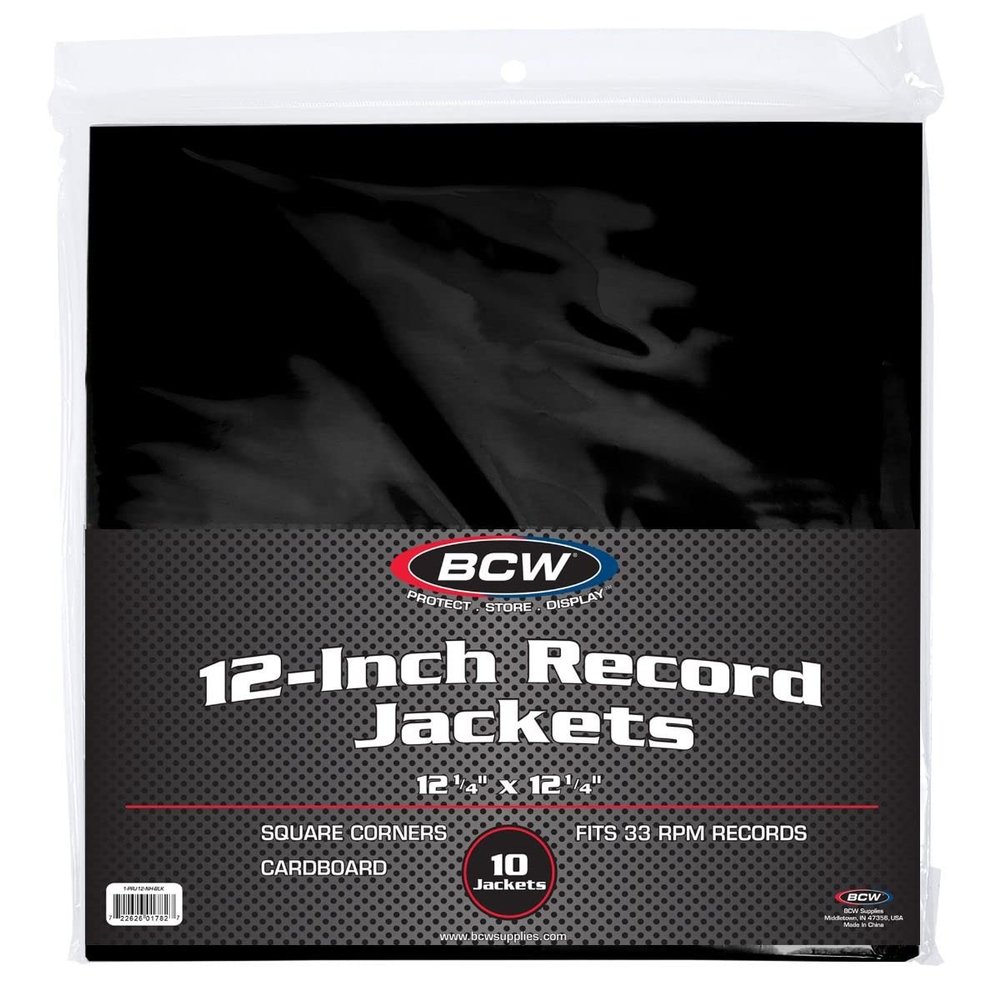 BCW Black Cardboard Record Jacket 12-Inch | Protects 33 RPM Vinyl Records | Heavy 20-Point Acid-Free Cardboard | Blank LP Sleeves | Durable Outer Jackets | 10 Pack