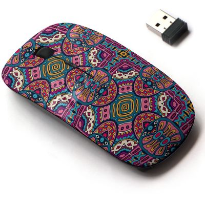 2.4G Wireless Mouse with Cute Pattern Design for All Laptops and Desktops with Nano Receiver - Ethnic Tribal Festive Fabric