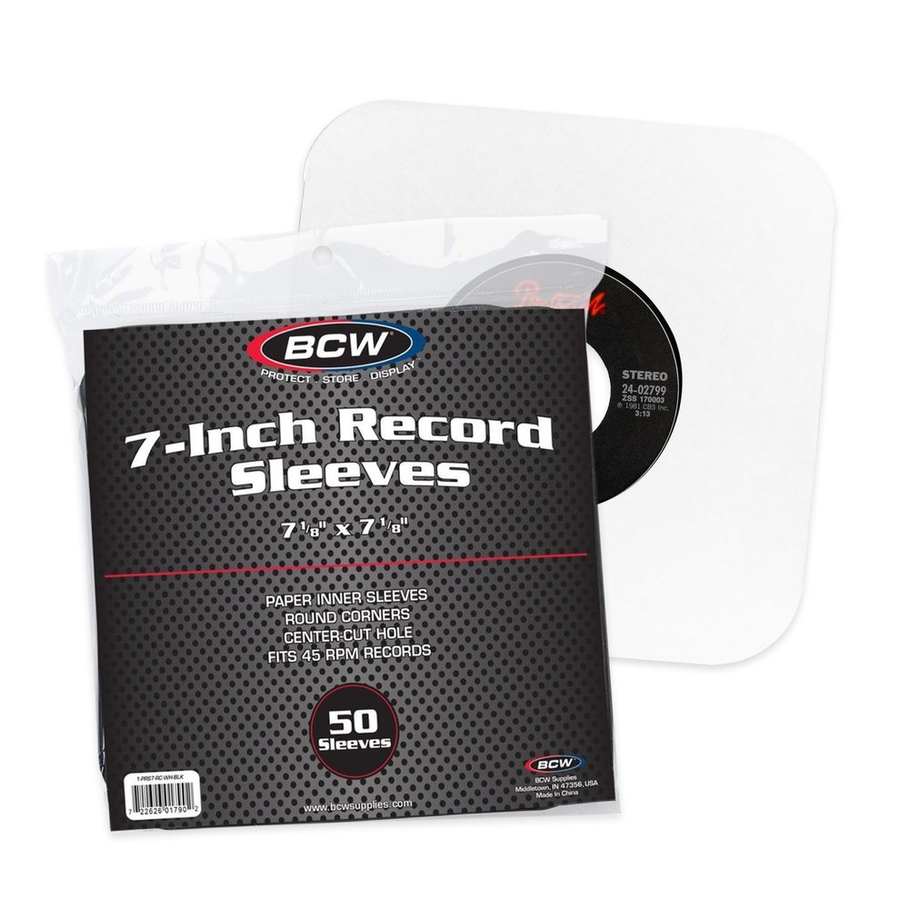 BCW 7 Inch Vinyl Record Paper Inner Sleeves - Round Corners - White | Pack of 50 | Protective LP Album Sleeves for Vinyl Storage and Preservation | Compatible with 45 RPM Albums