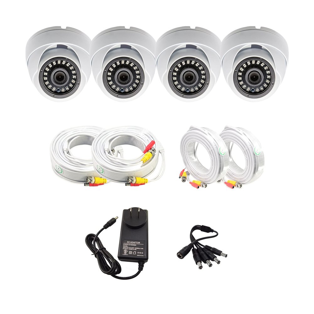 Evertech HD 1080P Fixed Lens Indoor Outdoor 4 Dome Security Cameras with Cables and 12V DC Power Supply