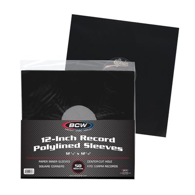 BCW 12-Inch Vinyl LP Record Sleeves - 50 Pack | Black Polylined Inner Protective Sleeves with Center Hole for Vinyl Records | Acid-Free, Scratch Resistant | Ideal for DJs and Collectors