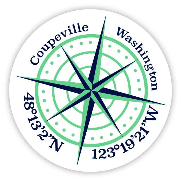 Coupeville Washington 2-Inch Vinyl Decal Sticker Latitude Longitude Compass Design