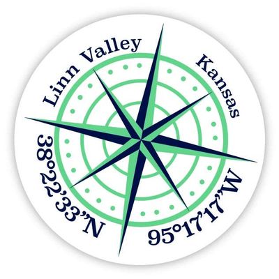 Linn Valley Kansas 2-Inch Vinyl Decal Sticker Latitude Longitude Compass Design