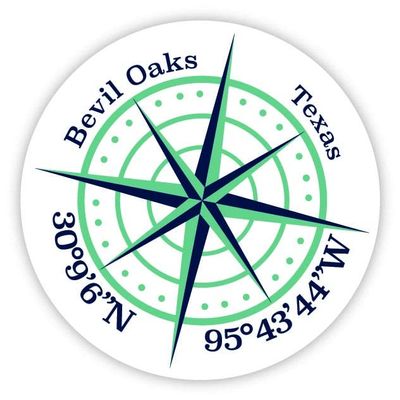 Bevil Oaks Texas 2-Inch Vinyl Decal Sticker Latitude Longitude Compass Design