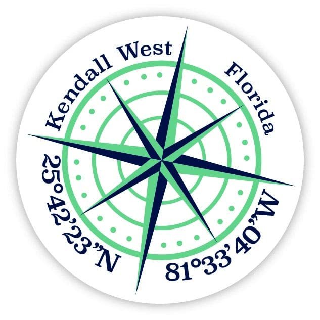 Kendall West Florida 2-Inch Vinyl Decal Sticker Latitude Longitude Compass Design