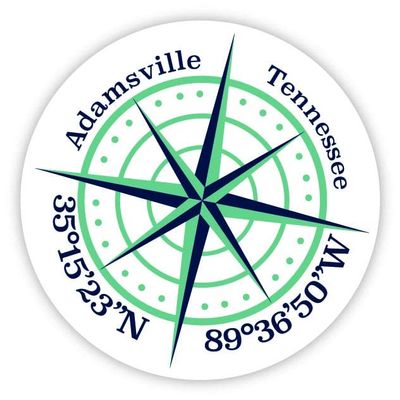 Adamsville Tennessee 2-Inch Vinyl Decal Sticker Latitude Longitude Compass Design