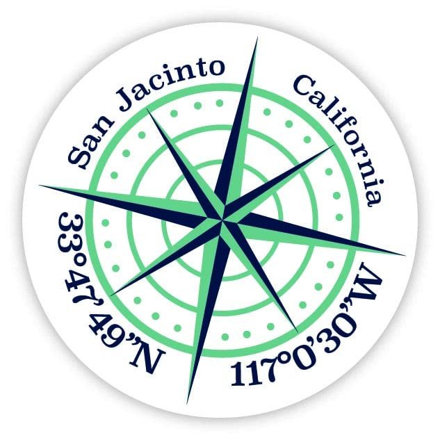San Jacinto California 2-Inch Vinyl Decal Sticker Latitude Longitude Compass Design