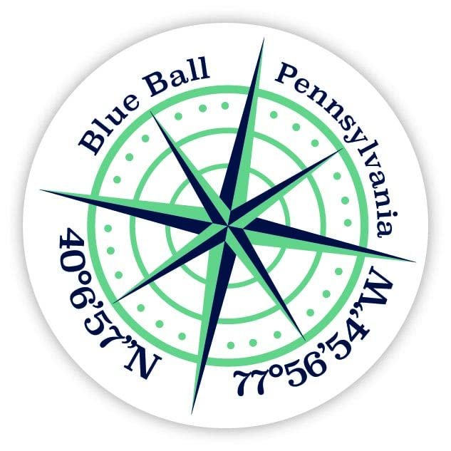 Blue Ball Pennsylvania 2-Inch Vinyl Decal Sticker Latitude Longitude Compass Design