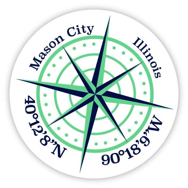 Mason City Illinois 2-Inch Vinyl Decal Sticker Latitude Longitude Compass Design