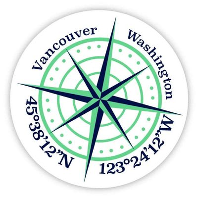 Vancouver Washington 2-Inch Vinyl Decal Sticker Latitude Longitude Compass Design