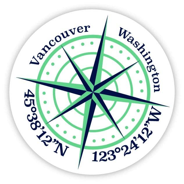 Vancouver Washington 2-Inch Vinyl Decal Sticker Latitude Longitude Compass Design