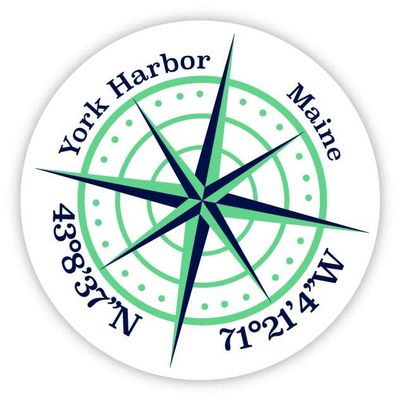 York Harbor Maine 2-Inch Vinyl Decal Sticker Latitude Longitude Compass Design