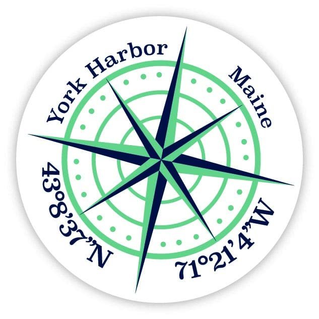 York Harbor Maine 2-Inch Vinyl Decal Sticker Latitude Longitude Compass Design