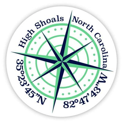 High Shoals North Carolina 2-Inch Vinyl Decal Sticker Latitude Longitude Compass Design