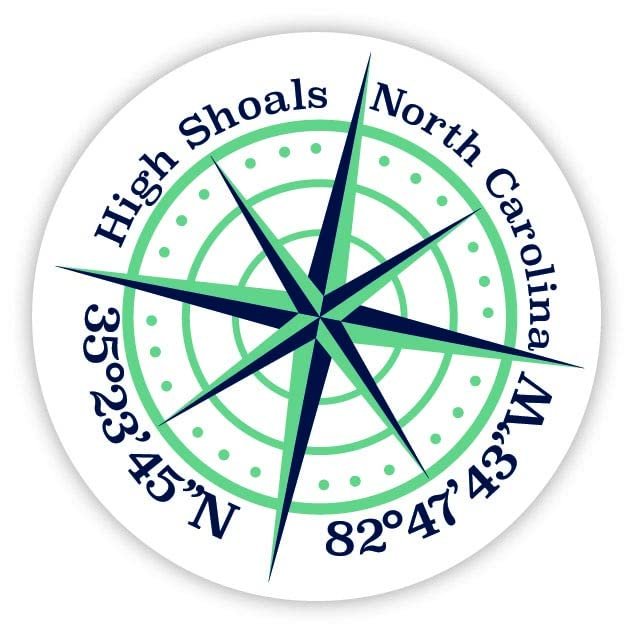 High Shoals North Carolina 2-Inch Vinyl Decal Sticker Latitude Longitude Compass Design