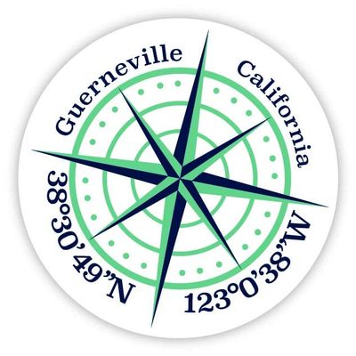 Guerneville California 2-Inch Vinyl Decal Sticker Latitude Longitude Compass Design