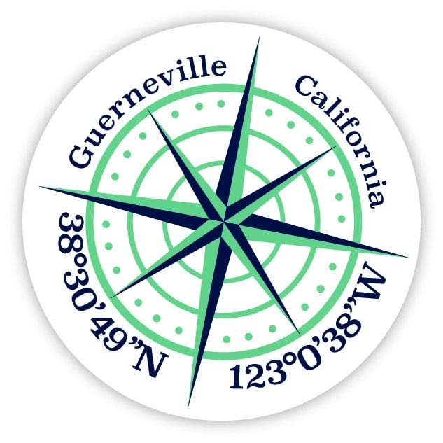 Guerneville California 2-Inch Vinyl Decal Sticker Latitude Longitude Compass Design