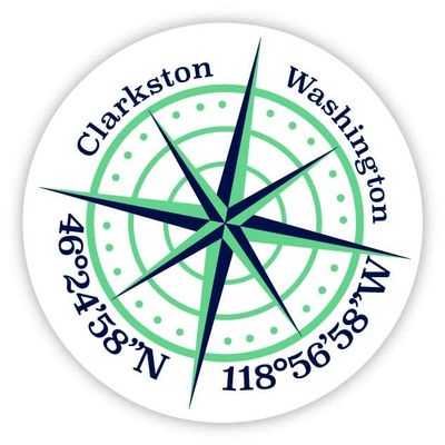 Clarkston Washington 2-Inch Vinyl Decal Sticker Latitude Longitude Compass Design