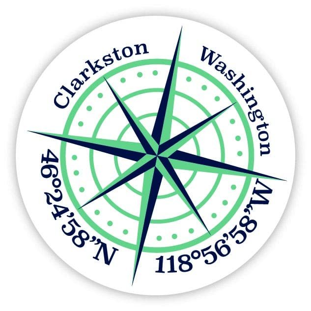 Clarkston Washington 2-Inch Vinyl Decal Sticker Latitude Longitude Compass Design