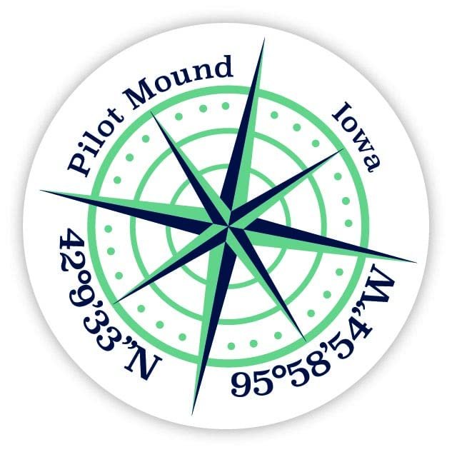 Pilot Mound Iowa 2-Inch Vinyl Decal Sticker Latitude Longitude Compass Design