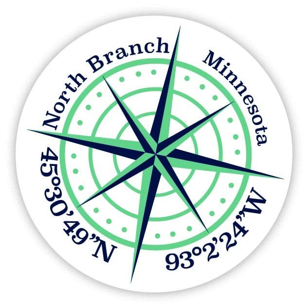 North Branch Minnesota 2-Inch Vinyl Decal Sticker Latitude Longitude Compass Design