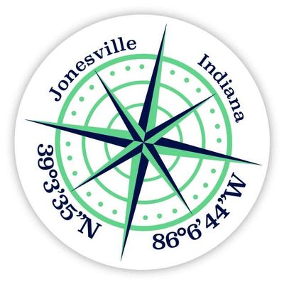 Jonesville Indiana 2-Inch Vinyl Decal Sticker Latitude Longitude Compass Design
