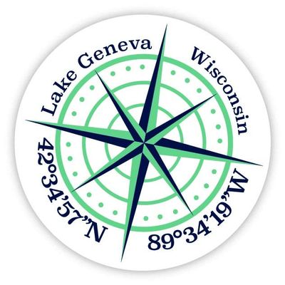 Lake Geneva Wisconsin 2-Inch Vinyl Decal Sticker Latitude Longitude Compass Design