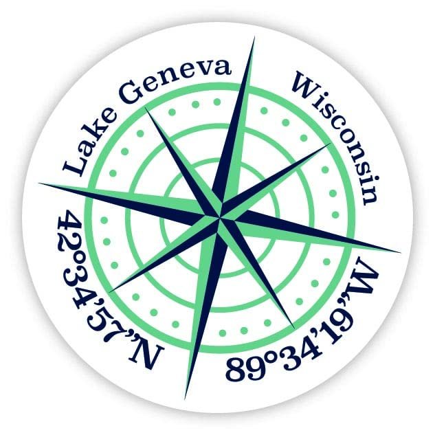 Lake Geneva Wisconsin 2-Inch Vinyl Decal Sticker Latitude Longitude Compass Design