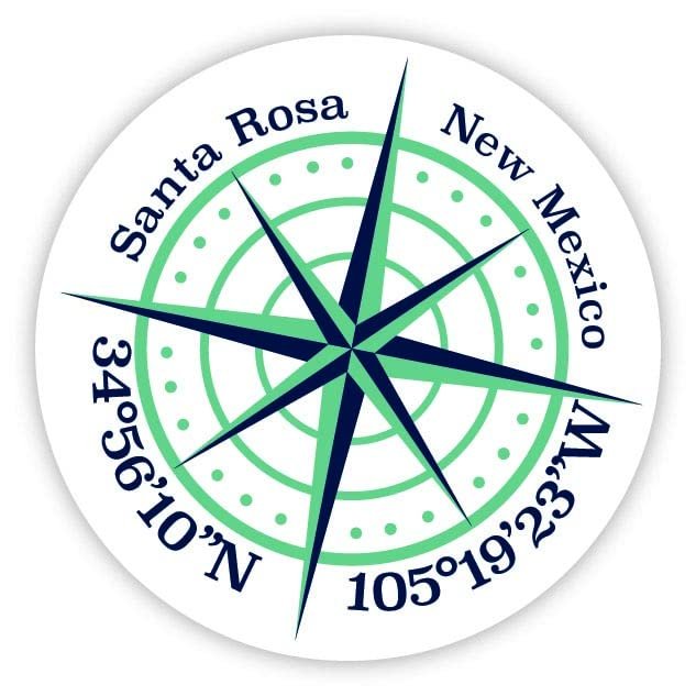 Santa Rosa New Mexico 2-Inch Vinyl Decal Sticker Latitude Longitude Compass Design