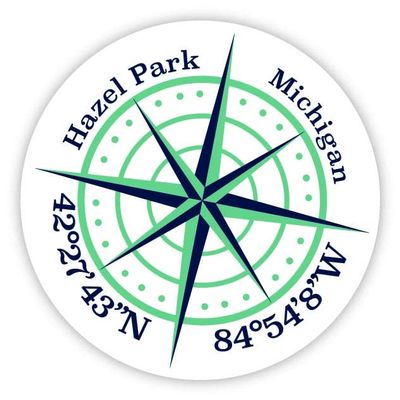 Hazel Park Michigan 2-Inch Vinyl Decal Sticker Latitude Longitude Compass Design