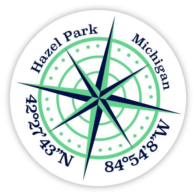 Hazel Park Michigan 2-Inch Vinyl Decal Sticker Latitude Longitude Compass Design