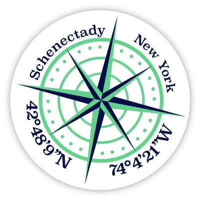 Schenectady New York 2-Inch Vinyl Decal Sticker Latitude Longitude Compass Design