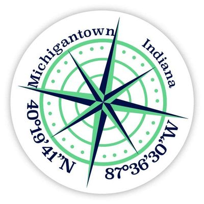 Michigantown Indiana 2-Inch Vinyl Decal Sticker Latitude Longitude Compass Design