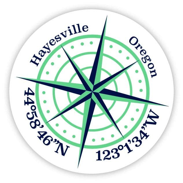 Hayesville Oregon 2-Inch Vinyl Decal Sticker Latitude Longitude Compass Design