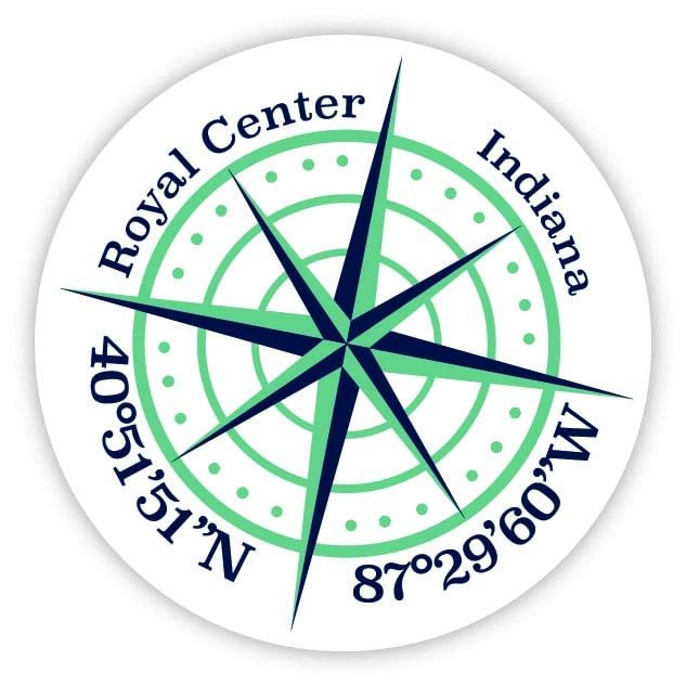 Royal Center Indiana 2-Inch Vinyl Decal Sticker Latitude Longitude Compass Design