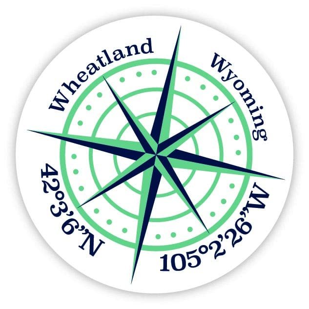 Wheatland Wyoming 2-Inch Vinyl Decal Sticker Latitude Longitude Compass Design