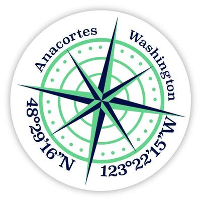 Anacortes Washington 2-Inch Vinyl Decal Sticker Latitude Longitude Compass Design